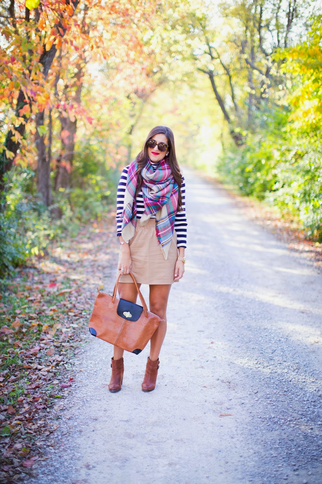 Plaid Blanket Scarf and Stripe Top A Southern Drawl