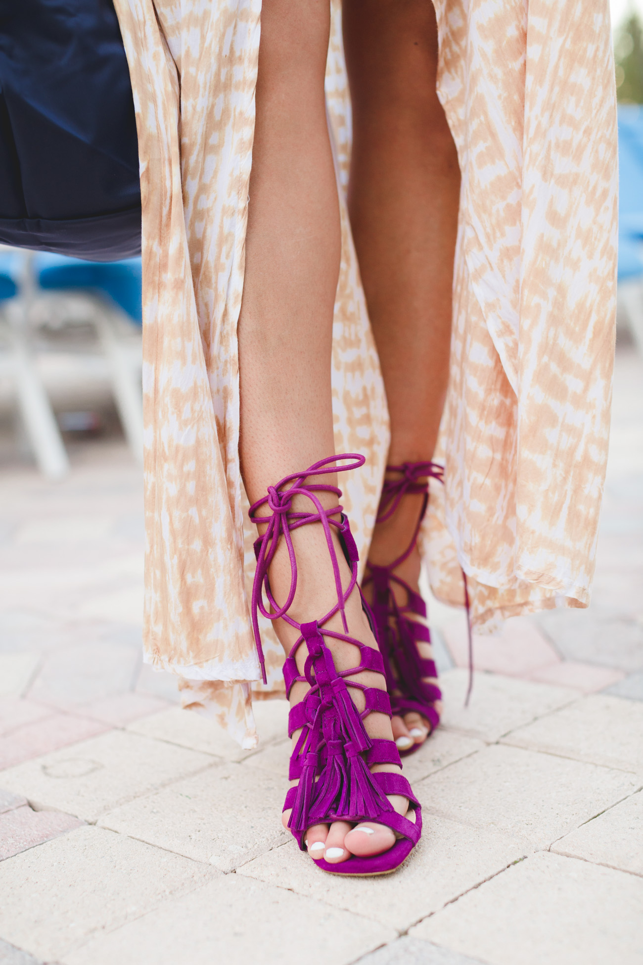 beach maxi, sarong, beach style, vacation style, longchamp medium le pliage tote, fuchsia heels, magenta sandals, lace up sandals, lace up heels, loews miami beach hotel, pool style // grace wainwright from a southern drawl