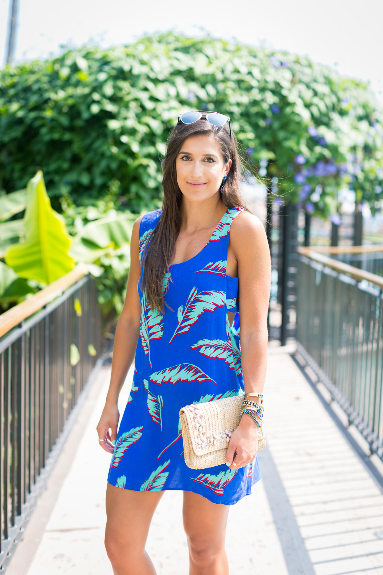 kentucky travel blogger, kentucky fashion blogger, palm print dress, blue palm dress, palm print coverup dress, palm print cover-up dress, blue cutout palm print dress, embellished clutch, embellished straw clutch, dior reflected sunglasses, dior so real sunglasses light gold, loren hope jet iridescent bracelets, sole society lace up heels, lace up wedges, lace up sandals, mexico vacation style, vacation fashion, mexico outfit, tropical outfit, tropical print dress, tropical print coverup dress, tropical fashion // grace wainwright a southern drawl