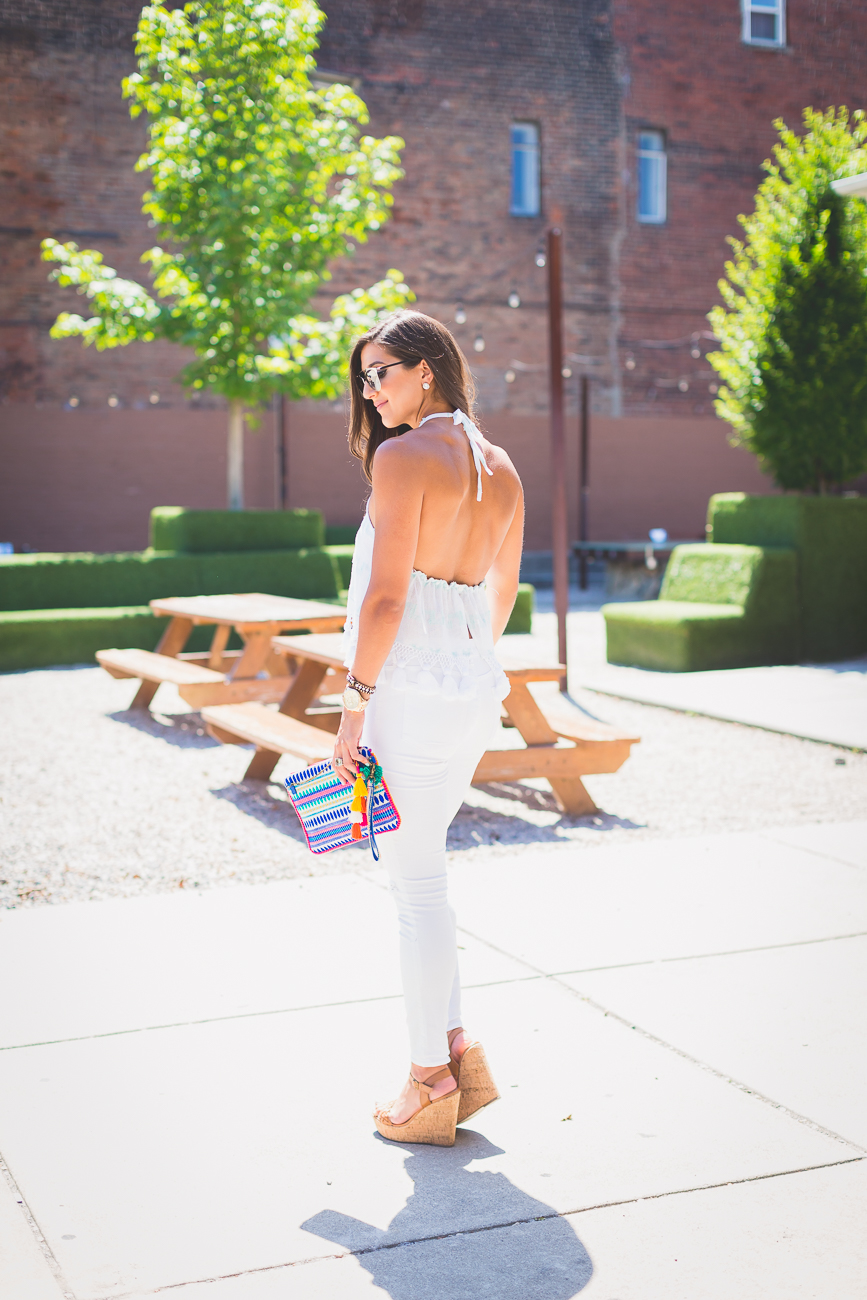 tassel halter top, stela 9 palmita halter top, embroidered clutch, stitched clutch, summer outfit ideas, cute summer outfit, vacation style, tropical outfit, summer vacation outfit, gold dior so real sunglasses, dior reflected sunglasses, tassel top, kentucky fashion blogger // grace wainwright a southern drawl