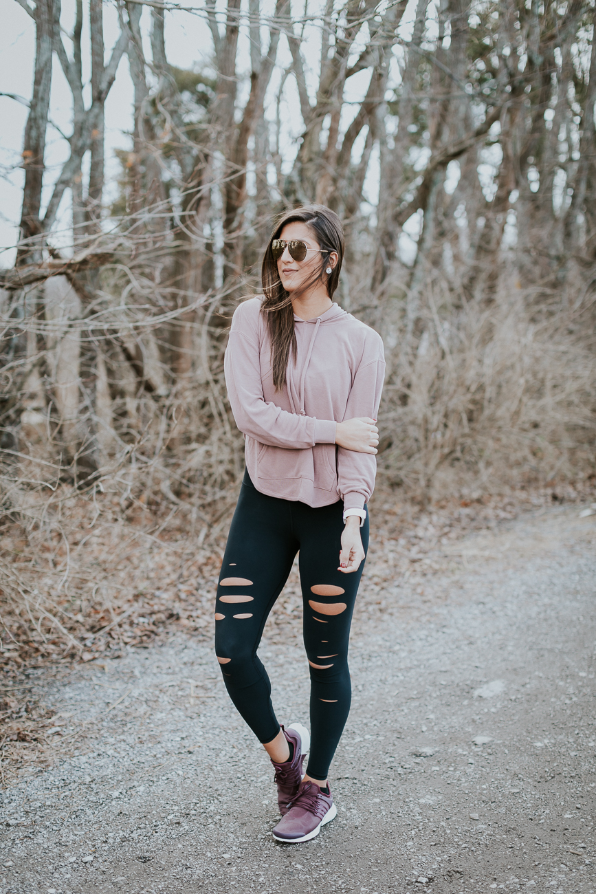 mauve cutout hoodie, alo airbrushed legging, alo ripped airbrush legging, nike presto sneaker, celine sunglasses, athleisure outfit, a southern drawl workouts, winter activewear, winter activewear, lululemon outfit, lululemon activewear, athleisure, cute activewear outfit, a southern drawl workouts, weekly workout routine, weekly workouts, weekly exercises, polar a360 watch, cute activewear, cute workout outfit, running routine, girl gains, fitness inspiration, fitspo, athleisure, nike athleisure outfit // grace wainwright a southern drawl