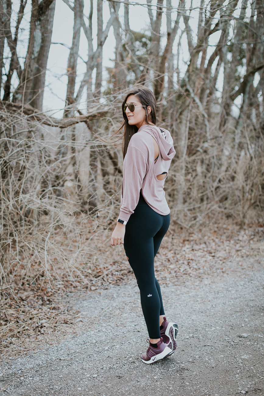 mauve cutout hoodie, alo airbrushed legging, alo ripped airbrush legging, nike presto sneaker, celine sunglasses, athleisure outfit, a southern drawl workouts, winter activewear, winter activewear, lululemon outfit, lululemon activewear, athleisure, cute activewear outfit, a southern drawl workouts, weekly workout routine, weekly workouts, weekly exercises, polar a360 watch, cute activewear, cute workout outfit, running routine, girl gains, fitness inspiration, fitspo, athleisure, nike athleisure outfit // grace wainwright a southern drawl