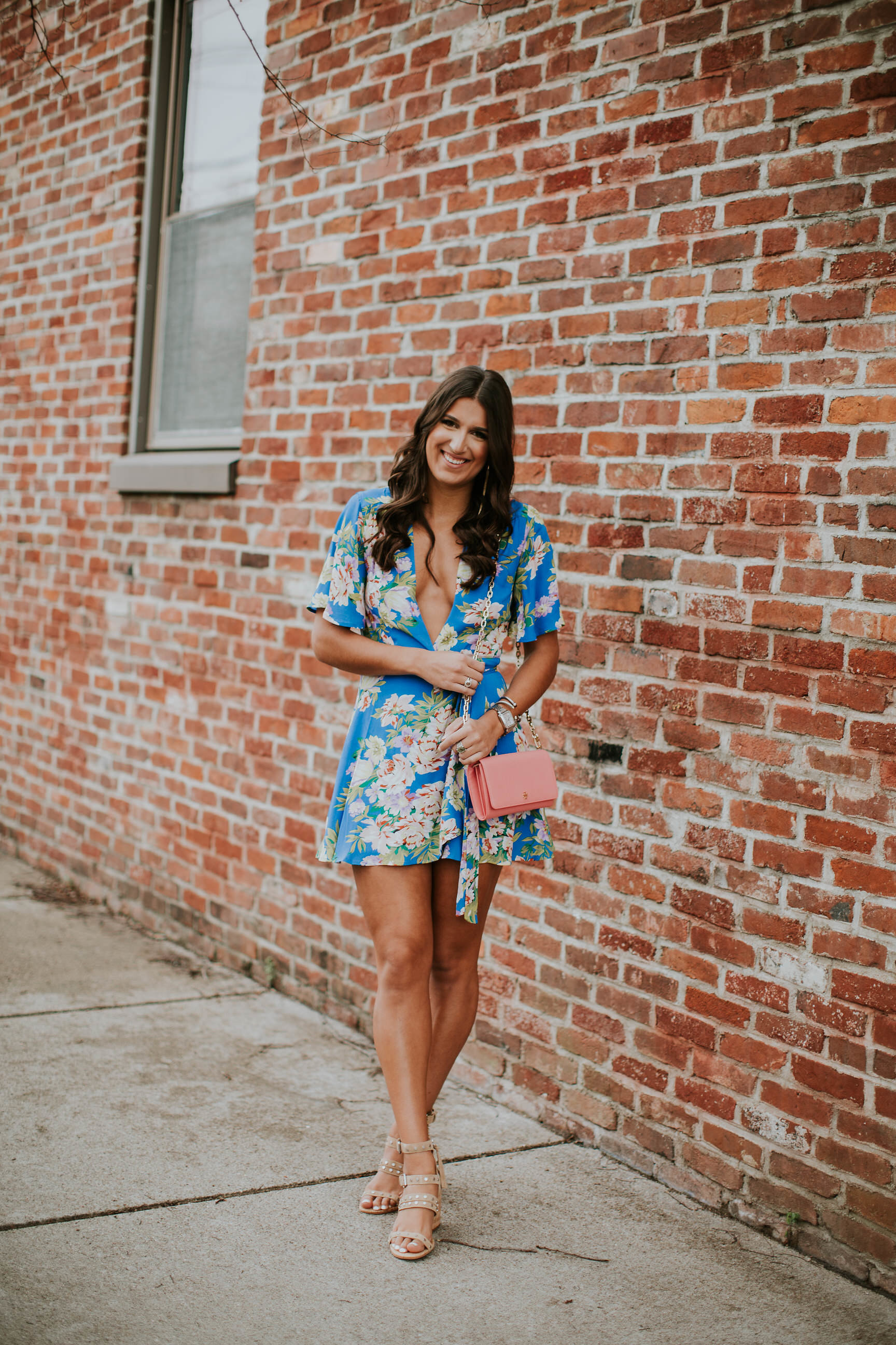 floral wrap dress, floral dress, privacy please floral dress, spring fashion, tory burch chain wallet, dolce vita effie block heeled sandal, dolce vita sandals, gold chain earrings, spring fashion, spring style, vacation style, vacation outfit, wrap mini dress // grace wainwright a southern drawl