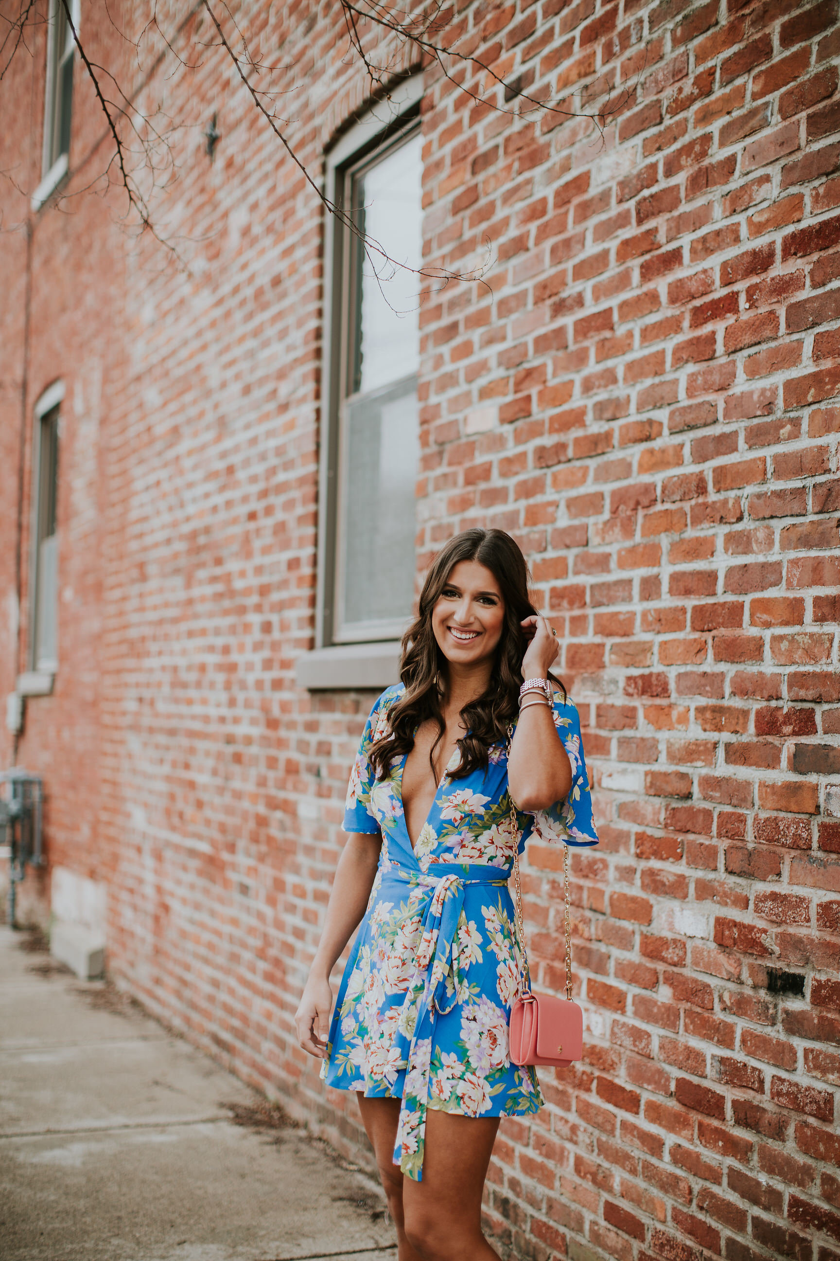 floral wrap dress, floral dress, privacy please floral dress, spring fashion, tory burch chain wallet, dolce vita effie block heeled sandal, dolce vita sandals, gold chain earrings, spring fashion, spring style, vacation style, vacation outfit, wrap mini dress // grace wainwright a southern drawl