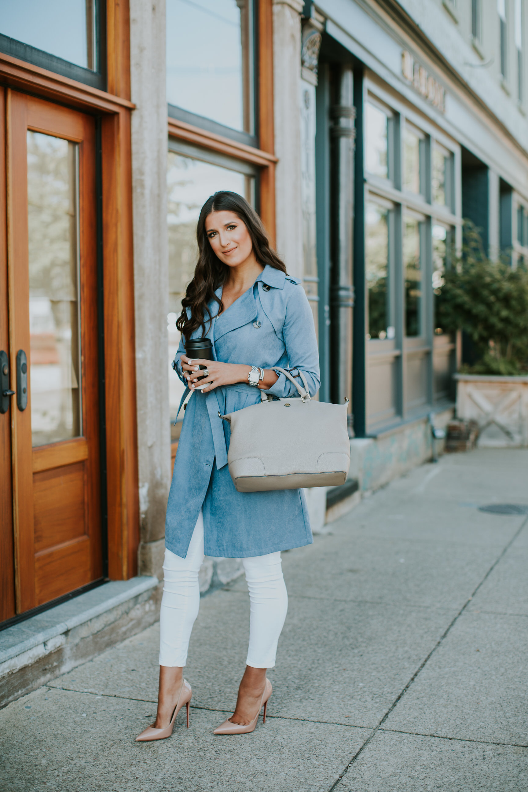 dusty blue trench, tory burch slouchy satchel, fall trench coats, fall trenches, chicwish outfits, l style, fall fashion, fall inspo, christian louboutin so kate pumps, tory burch slouchy satchel, pink sweaters, pink pullover // grace wainwright a southern drawl