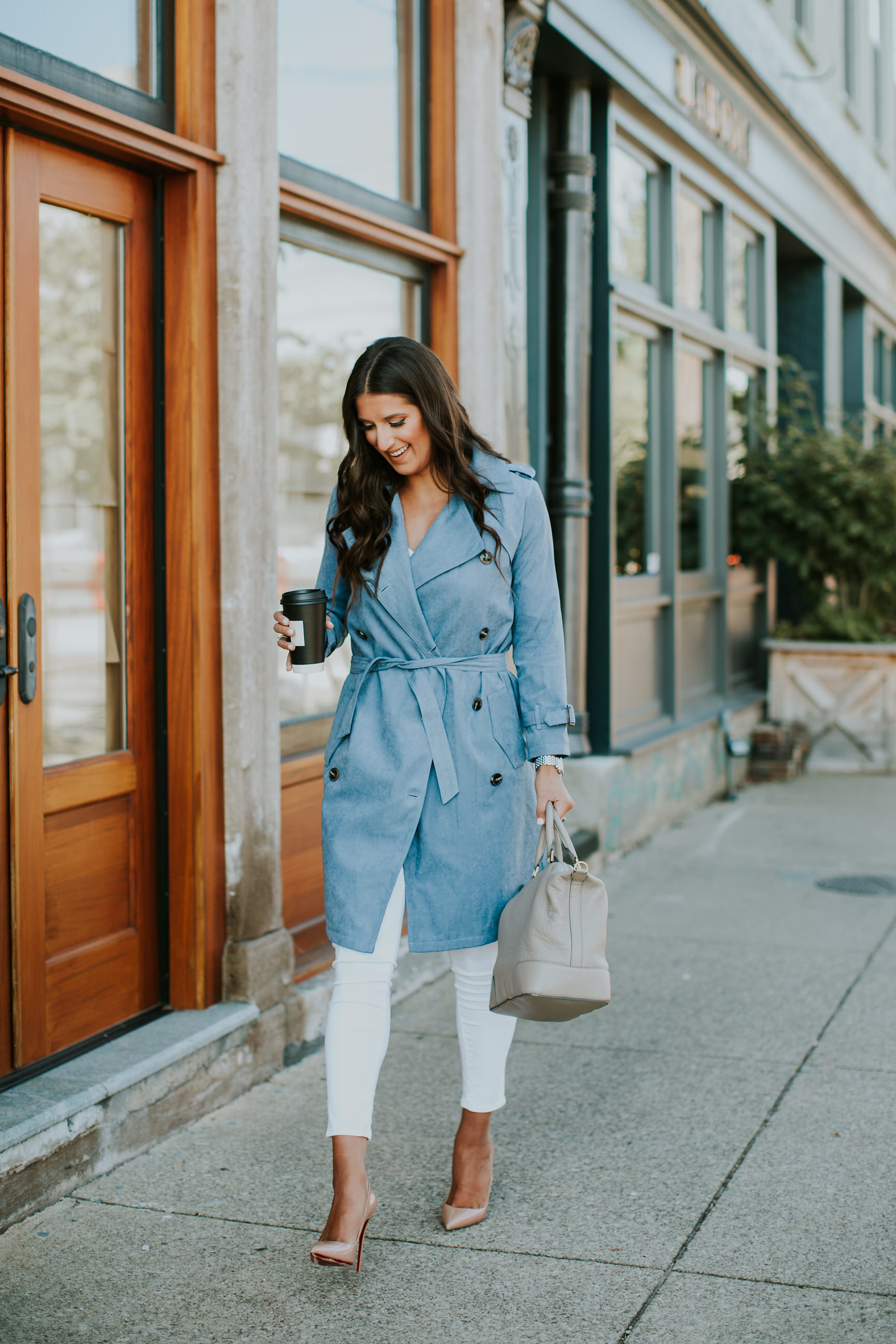 dusty blue trench, tory burch slouchy satchel, fall trench coats, fall trenches, chicwish outfits, l style, fall fashion, fall inspo, christian louboutin so kate pumps, tory burch slouchy satchel, pink sweaters, pink pullover // grace wainwright a southern drawl