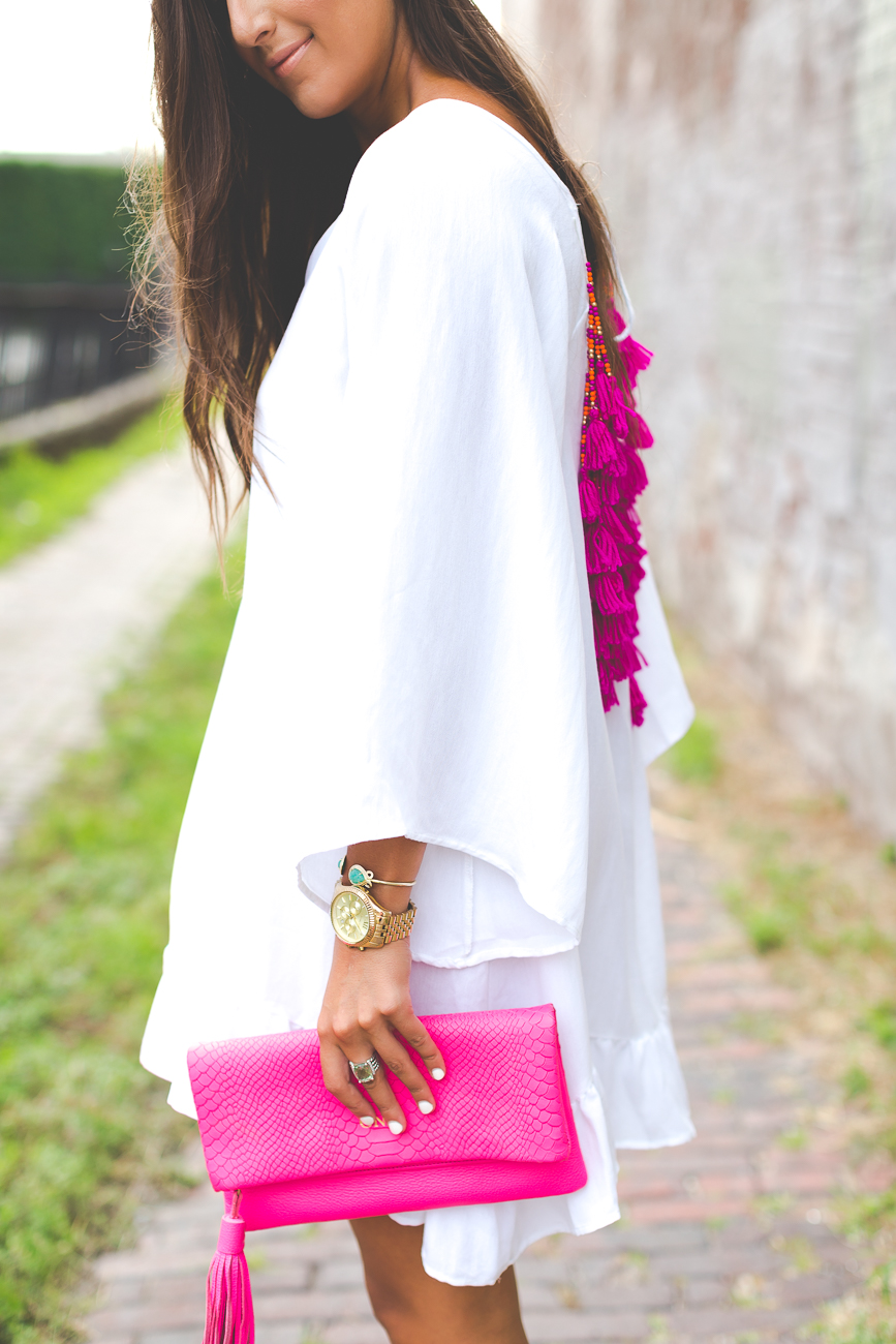 pink and white sundress