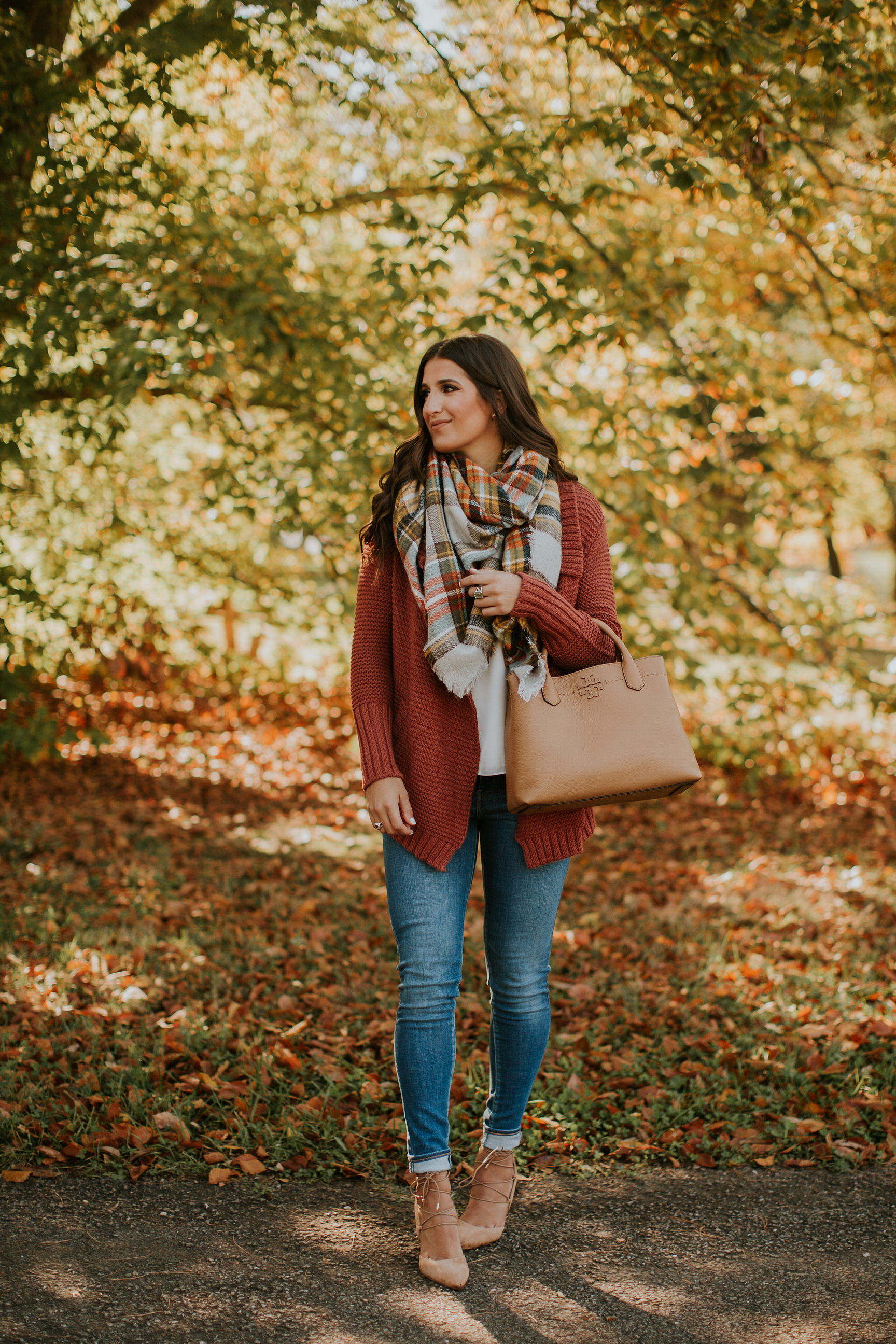 cardigan sweater, cozy blanket scarf, fall style, lace up heels, fall fashion, fall inspo, fall outfit ideas, blanket scarves, favorite blanket scarf, plaid blanket scarf, levi jeans // grace wainwright a southern drawl