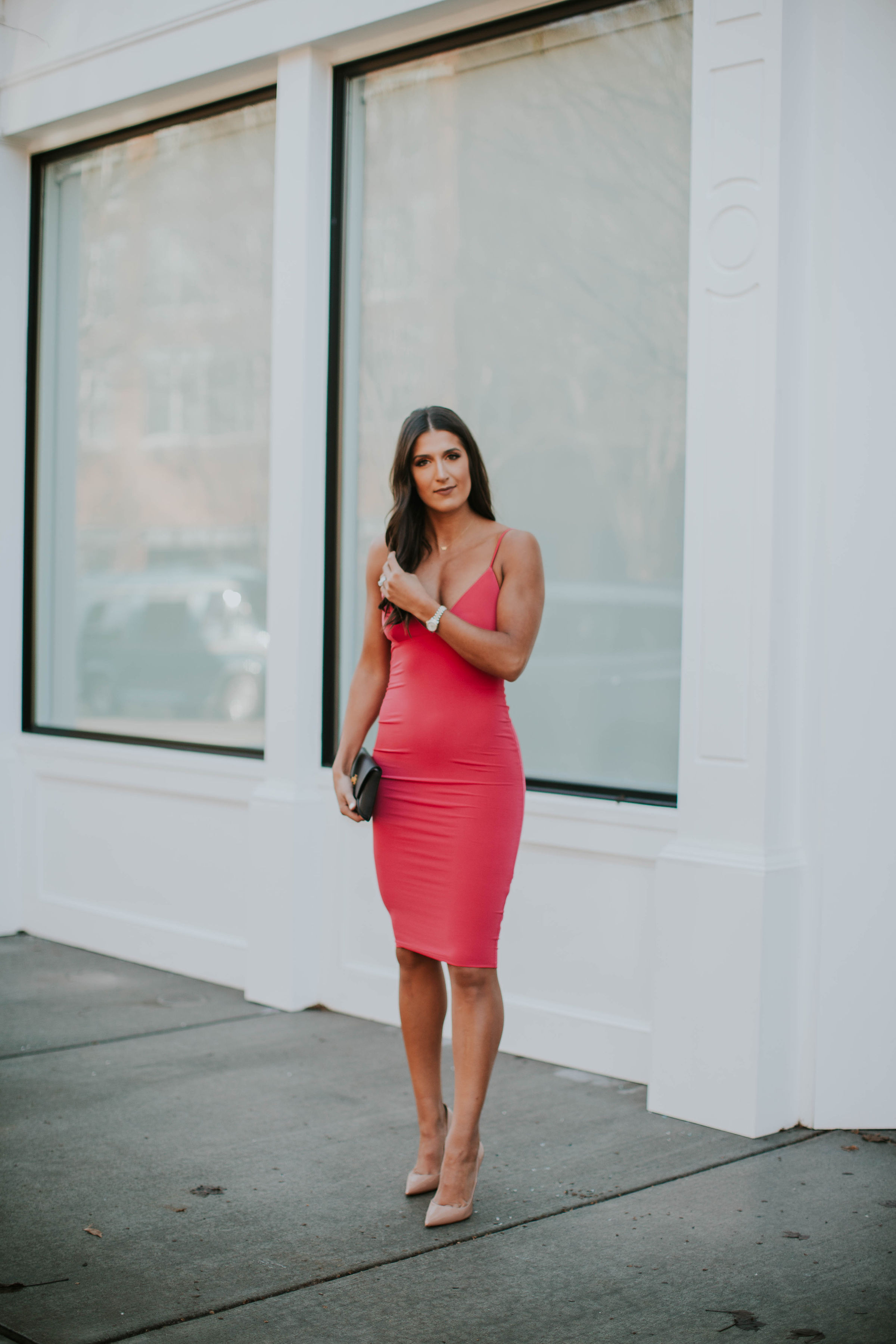 pink midi dress, valentine's day outfit, valentine's day dress, vday outfit, vday style, vday dress, pink dresses, body con dress, grace white valentine's day, grace white louisville kentucky, kentucky blogger
