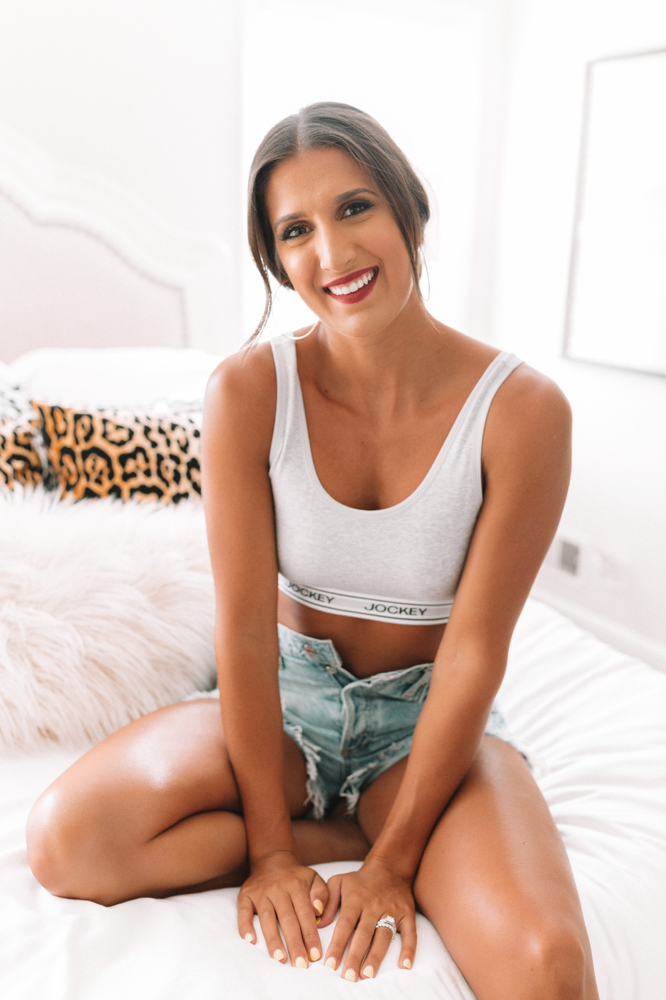 summer loungewear, macy's lingerie, jockey loungewear, jockey sports bra, denim shorts // grace white a southern drawl